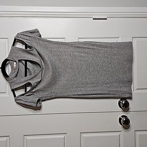 Cold Shoulder Gray Sweater Dress With Keyhole Neck